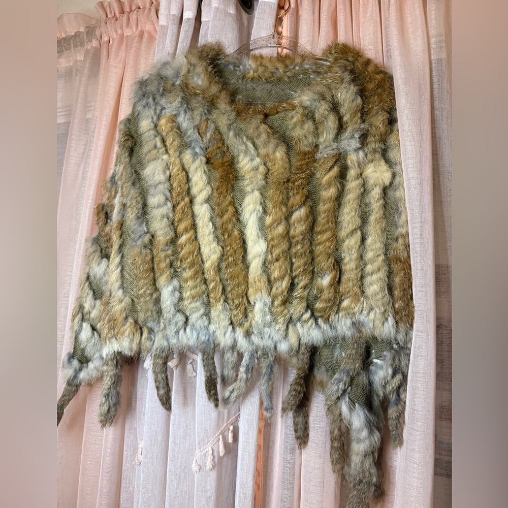 Soft Faux Fur Striped Poncho